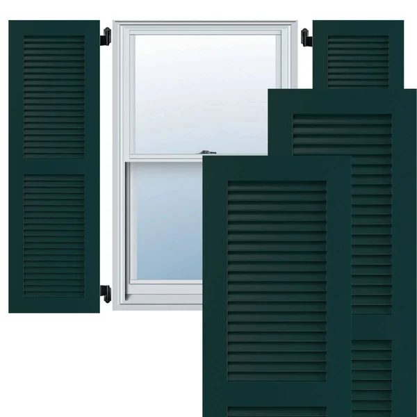 Ekena Millwork CWL18X037DGC 18x22W x 37x22H Exterior Composite Louvered Shutters (Per Pair), Black Forest Green