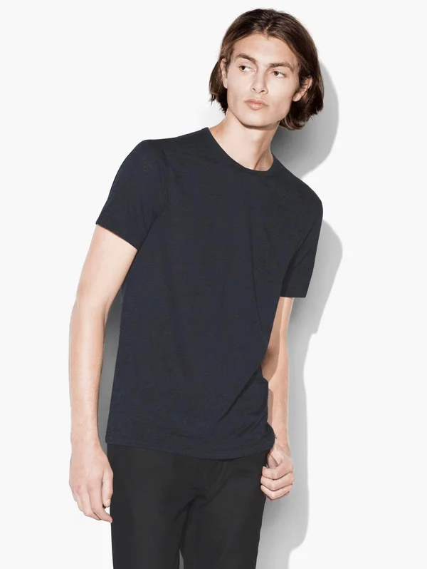 John Varvatos Short Sleeve Burnout Crew Neck - Blue Heather Xs