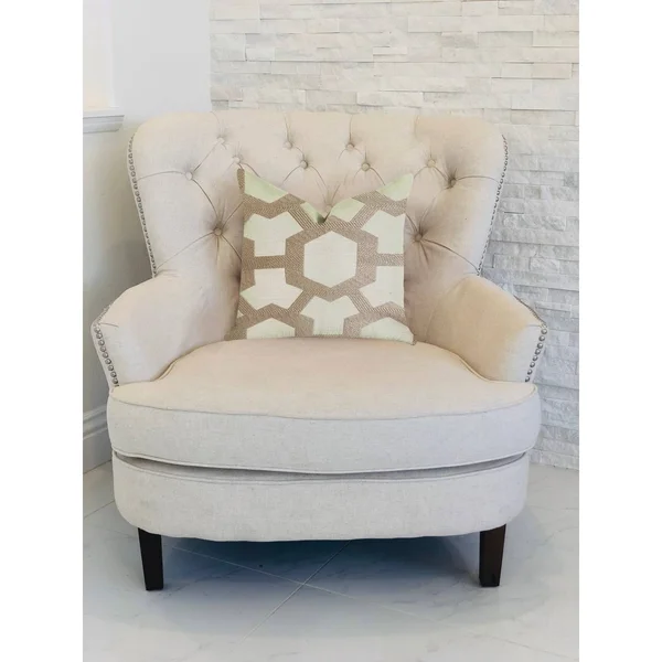 Plutus 24x22 x 24x22 Linked Charisma Luxury Throw Pillow in Beige and Brown Tones