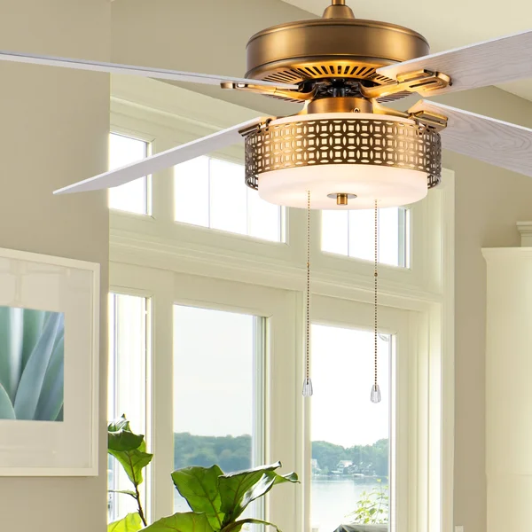 Isabella 52 in. LED Indoor Brass and White Ceiling Fan with Light