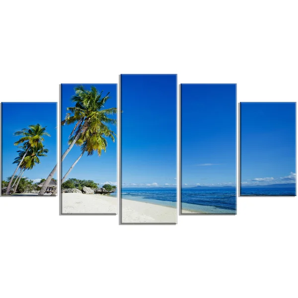 Designart 'Palms Bent to Beautiful Vacation Beach' 4 Piece Photographic Print on Wrapped Canvas Set