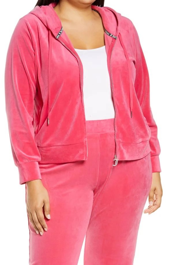 Plus Size Women's Juicy Couture Velour Full Zip Hoodie - Size 2x - Pink