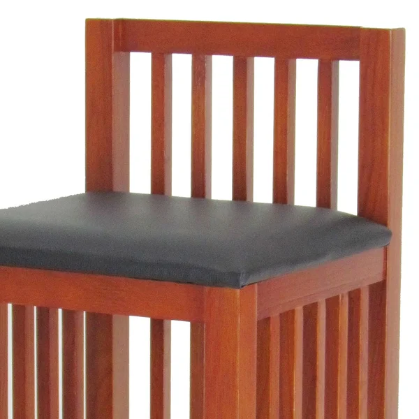 Benjara Wooden Barstool with Block Legs and Low Slatted BACK - Brown