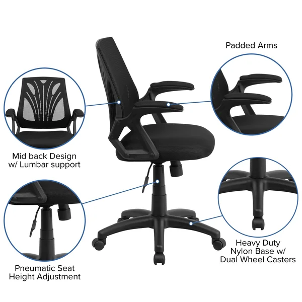 Lancaster Home Mid-Back Black Mesh Chair with Mesh Seat