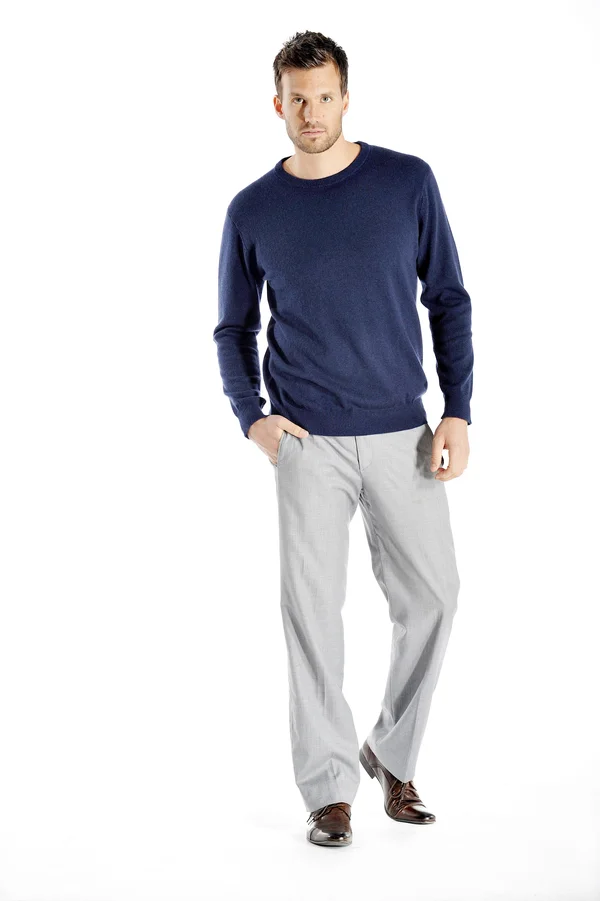 Men's Crew Neck Cashmere Sweater (Black, Large)