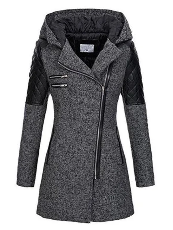 Women's Warm Asymmetric Design Hooded Coat Dark Gray, 4XL