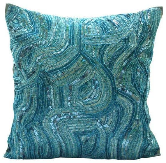 Blue Euro Sham COVER - 24x22x24x22 Silk Decorative Pillow Sham-Aqua Infinity, 24 x 24 in