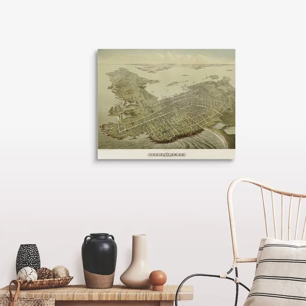 Vintage Birds Eye View Map of Newport - Rhode Island, Canvas Wall Art, 30x24, Great Big Canvas