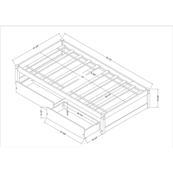 Gestel Twin 2 Drawer Solid Wood Daybed - Grey