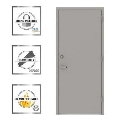L.I.F Industries 36 in. x 80 in. Gray Flush Left-Hand Security Steel Prehung Commercial Door with Welded Frame