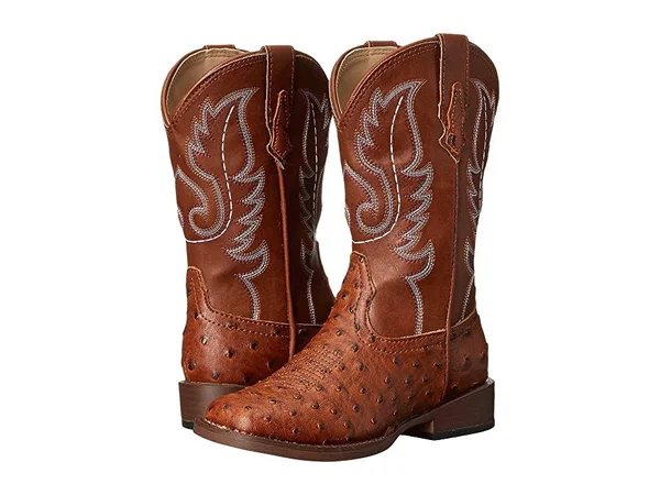 Kids Roper Tan Ostrich Print Cowboy Boots - 09-018-1900-0807