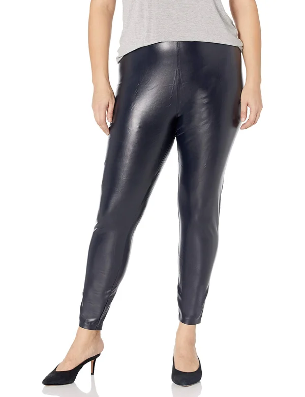 Hue Leatherette High Rise Leggings - Small - Navy