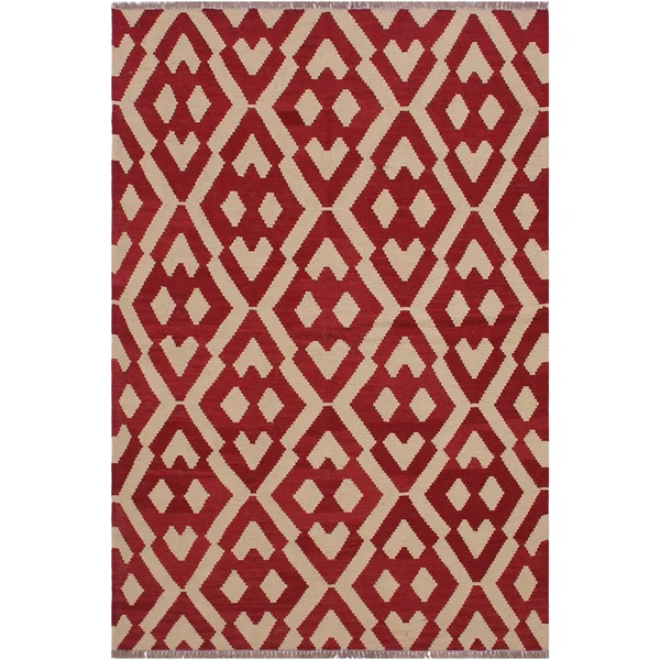 Kilim Angla Red/Ivory Hand-Woven Wool Rug -4&3 x 5&8 - 4 ft. 3 in. x 5 ft. 8 in. - 4 ft. 3 in. x 5 ft. 8 in.