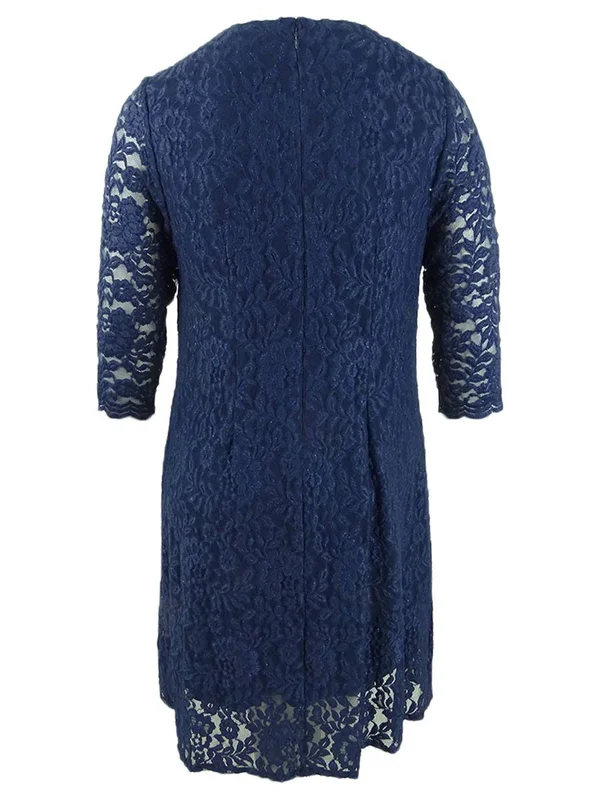 Alex Evenings Women's Plus Size Lace Mock Jacket Cocktail Dress (16W, Navy)