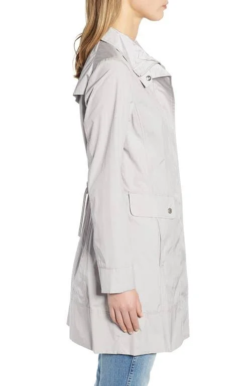 Cole Haan Packable Hooded Raincoat - Pearl Grey