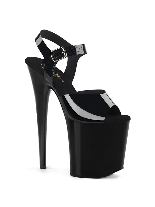 Pleaser FLAMINGO-808N Series 8x22 Heel Ankle-Strap Sandal - Black (Jelly-Like) TPU - 12