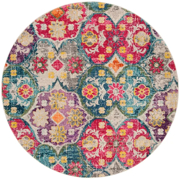Safavieh Monaco MNC248R 6&7x22 x 6&7x22 Square Grey - Fuchsia Area Rug