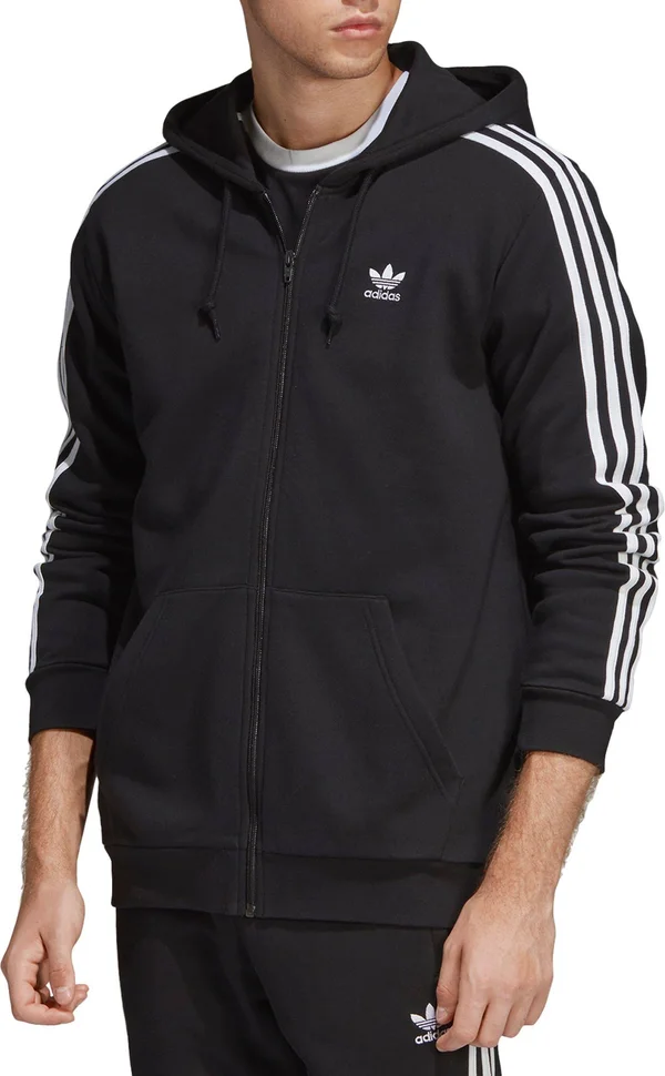 Adidas Originals Men's 3-Stripes Full Zip Hoodie - Black, Small