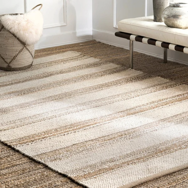 The Curated Nomad Konoval Jute Cotton Flatweave Stripe Area Rug - 5& x 8&