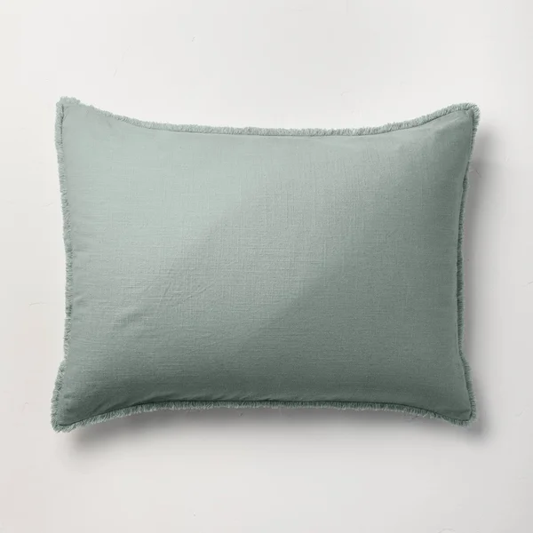 King Heavyweight Linen Blend Duvet Cover & Sham Set Sage Green - Casaluna