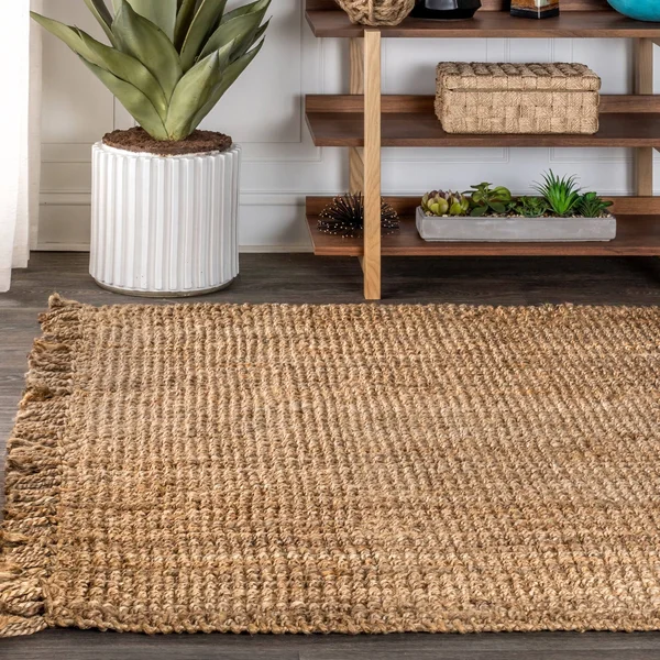 3&x5& Rectangle Woven Solid Jute Area Rug Blue - Jonathan Y