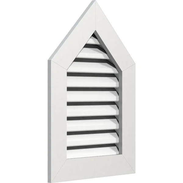 18 inchw x 18 inchh Peaked Top Gable Vent (23 inchw x 22 5/8 inchh Frame Size) 4/12 Pitch: Functional, PVC Gable Vent w/ 1 inch