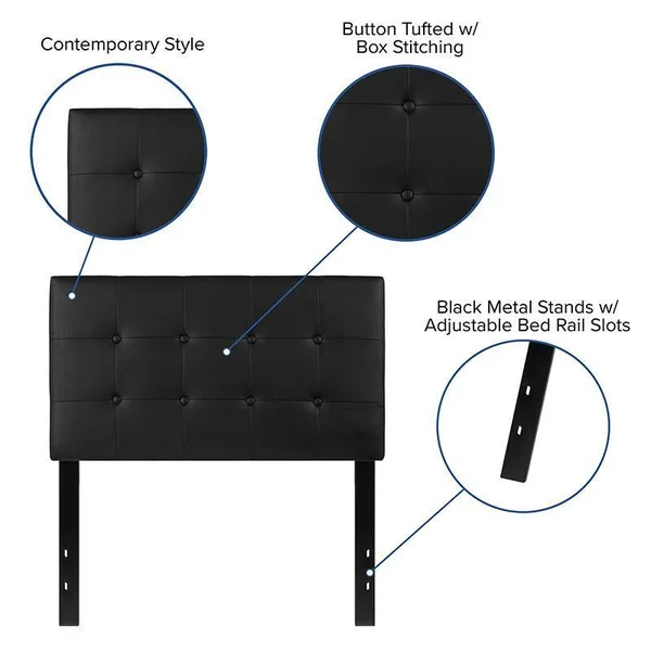Alamont Button Tufted Upholstered Twin Size Headboard in Black Vinyl