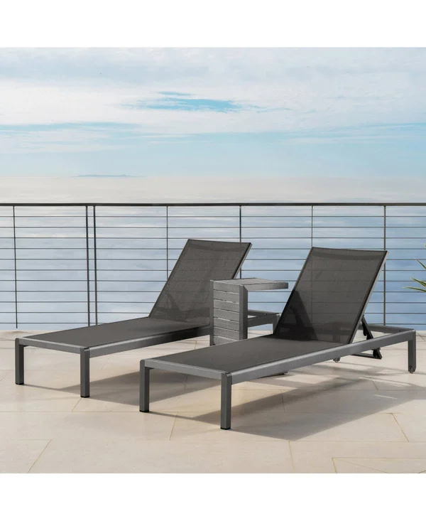 Westlake Outdoor Chaise Lounge and C-Shaped Side Table - Grey
