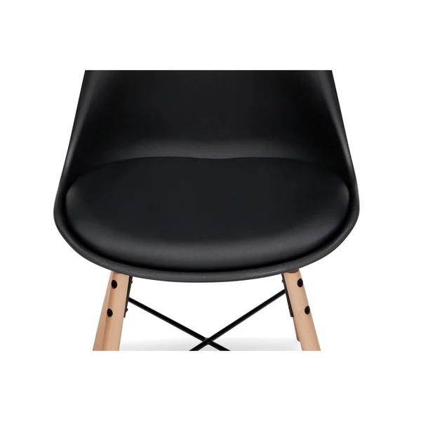 Ofm Mid Century Modern 4 Plastic Molded Dining Chairs - Vinyl CUSHION, Wood Legs, Black