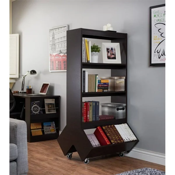 Furniture of America Normand 3 Shelf Bookcase with Casters in Espresso