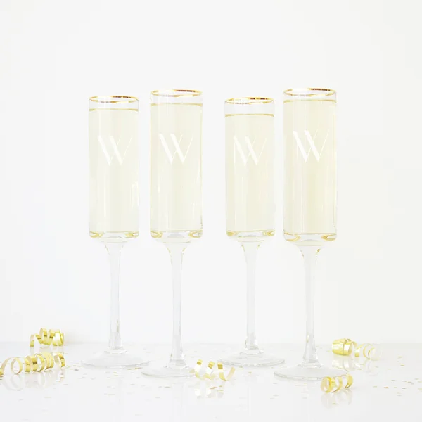 Cathy&s Concepts Personalized Set of Four Gold Rim Contemporary Champagne Flutes