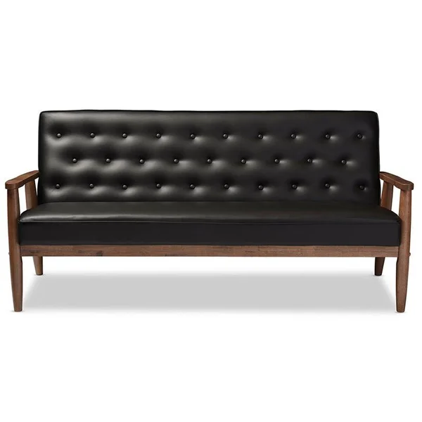 Home Square 2 Piece Faux Leather Tufted Sofa Set with Sofa and Loveseat in Black - 2243764-PKG