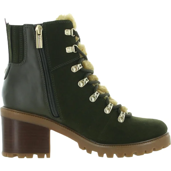 Tommy Hilfiger Lamere Womens Suede Almond Toe Booties - Medium Green