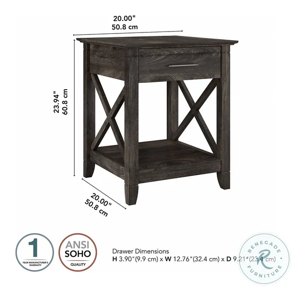 Bush Furniture Key West End Table with Storage, Dark Gray Hickory
