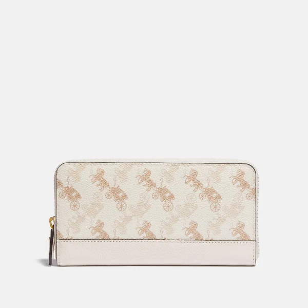 Coach Accordion Zip Wallet with Horse and Carriage Print - Women's Large Wallets - Brass/chalk Taupe