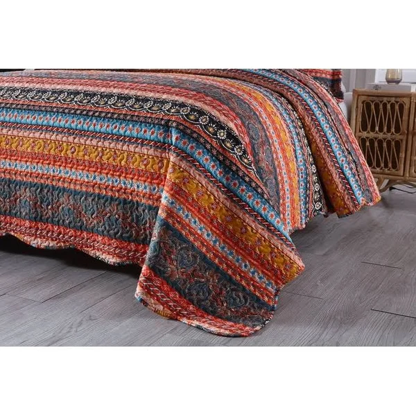 MarCielo 3 Piece Bohemian Quilt Bedspread Set By012 - Queen