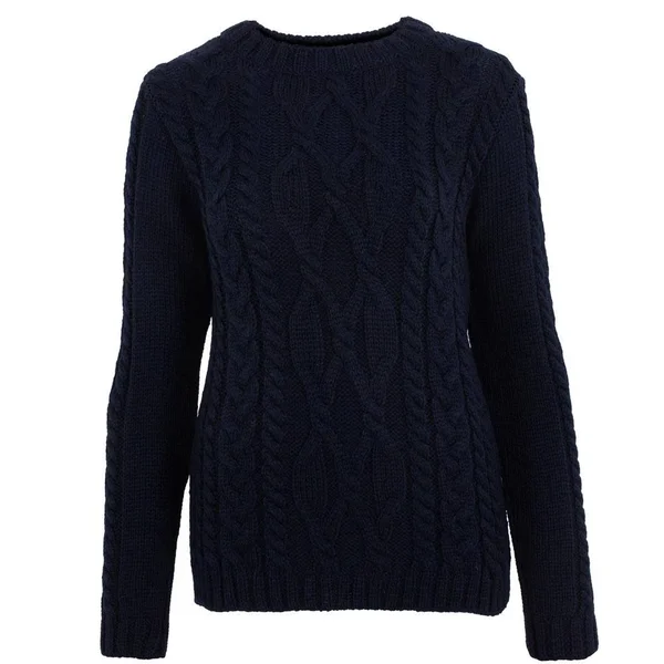 Crew Neck Merino Cable Jumper - Navy, XL