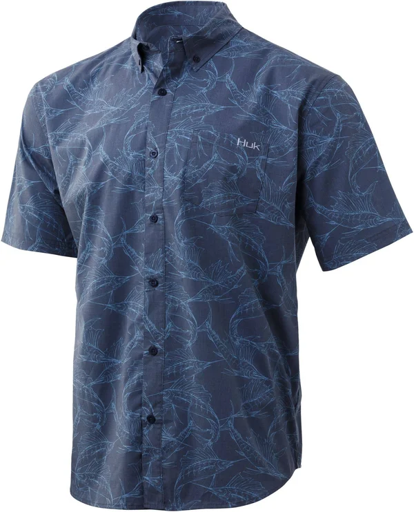 Huk Men's Kona Woven Short Sleeve Button Down Shirt, Medium, Blue
