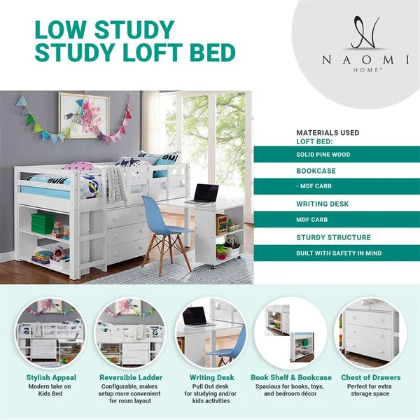 Naomi Home Low Study Loft Bed Espresso/Twin