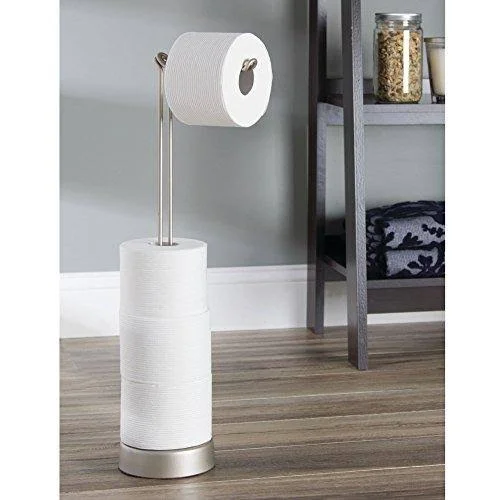 iDesign Classico Freestanding Toilet Tissue Holder with Pivoting Arm - Pack of 2, Matte Satin