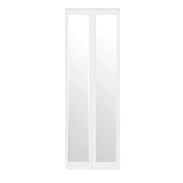 Impact Plus 24 in. x 96 in. Mir-Mel White Mirror Solid Core MDF Full-Lite Interior Closet Wood Bi-Fold Door with White Trim