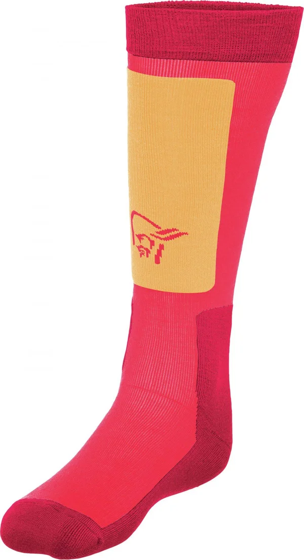 Norrona Lofoten Mid Weight Merino Socks Long Yellow-RED - Merino Ski & Snowboard Socks (Size 43 - 46 - Color Crisp Ruby)