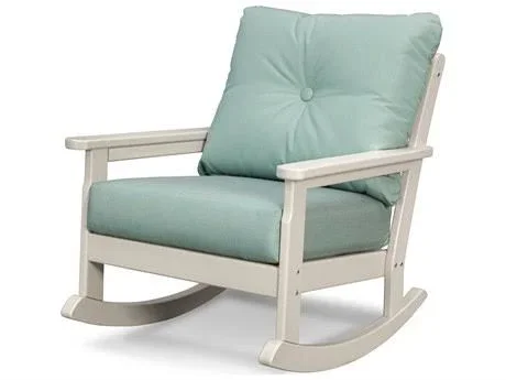POLYWOOD Vineyard Recycled Plastic Lounge Chair White POLYWOOD, Spectrum Indigo Cushion - 190609077623