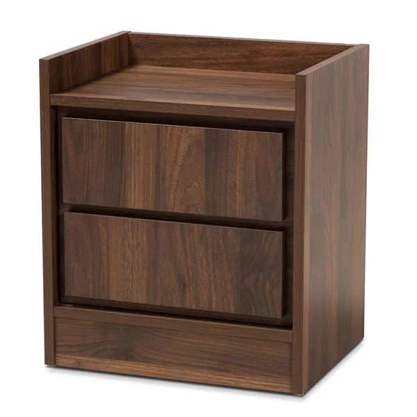 Bowery Hill Contemporary Walnut Browned Wood 2-Drawer Nightstand