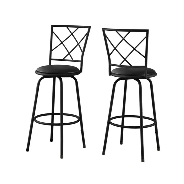 Offex 2 Piece Barstool Swivel - Black /Black Leather-Look Seat