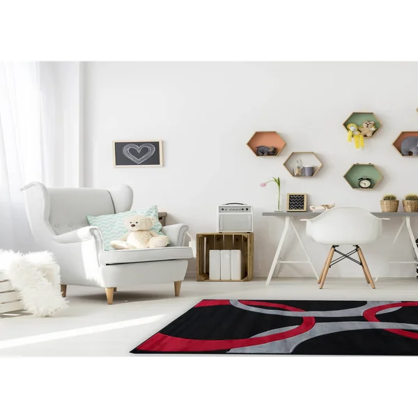 MDA Home Miglena Gray/Red Geometric Polypropylene Area Rug - 5&2x22 x 7&5x22
