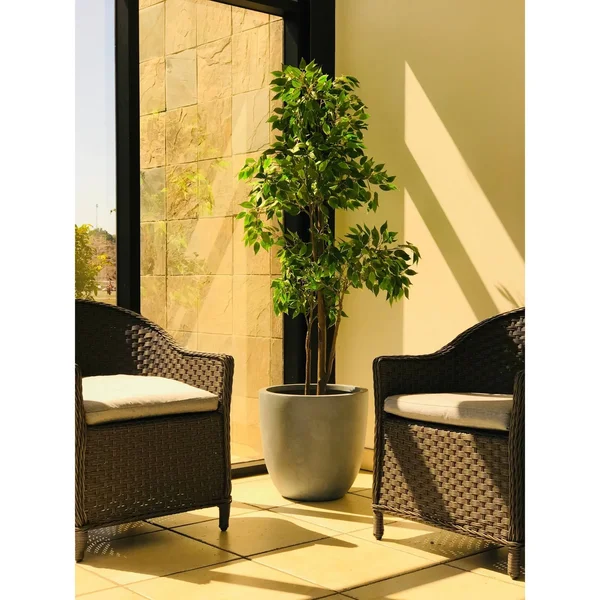 Kante RC0050C-C60611 Lightweight Concrete Modern Seamless Outdoor Round Planter - Slate Gray