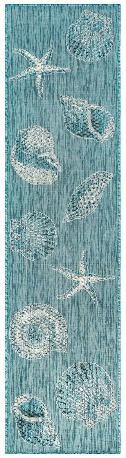 Liora Manne Carmel Shells Indoor/Outdoor Rug Aqua 23x22X7&6x22