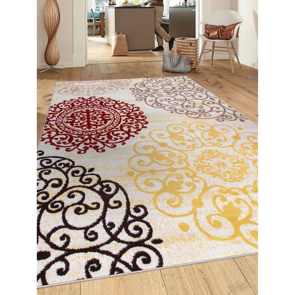 Modern Contemporary Floral Navy 6&6 inch x 9& Indoor Area Rug, Blue