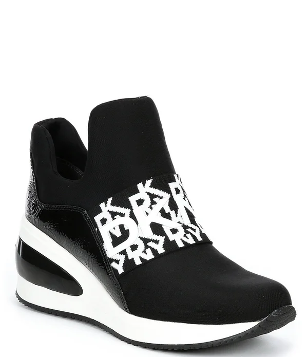Dkny Borg Logo Print Strap Slip-On Wedge Sneakers - 9M